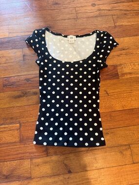 BDG Black Polka Dot Scoop Neck Short Sleeve Top
